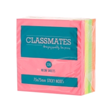 Classmates Sticky Notes Cube - Assorted Neon - 75 x 75mm
